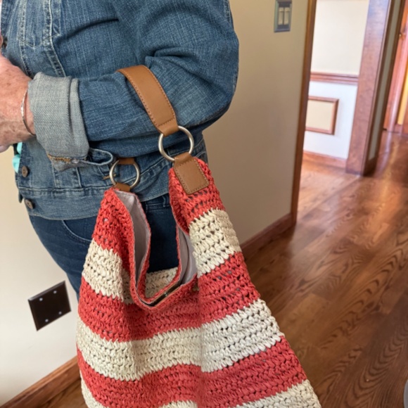 ****LOW PRICE****Talbots paper straw bag - orange and tan stripe! Super CUTE! - Picture 12 of 16